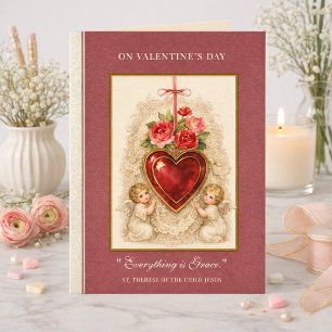 Valentine Roses Angels St. Therese Heart Cross Card