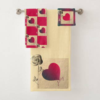 Valentine Roses w/Name Bath Towel Set