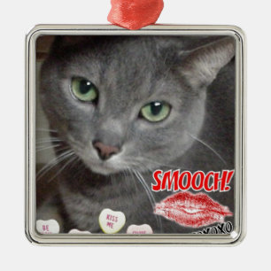 Valentine Russian Blue Cat Metal Tree Decoration
