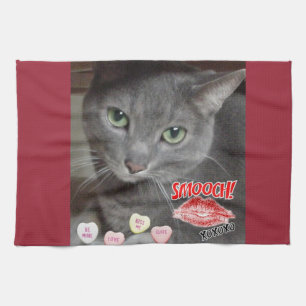 Valentine Russian Blue Cat Tea Towel