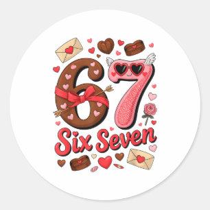 Valentine’s Day 67 Meme Filled With Hearts Funny S Classic Round Sticker
