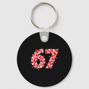 Valentine’s Day 67 Meme With Hearts Funny Six Seve Key Ring