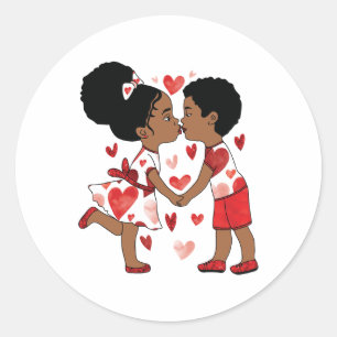 Valentine’s Day Afro Couple Holding Hands Design  Classic Round Sticker