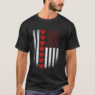 Valentine s Day American Flag Red Hearts US Patrio T-Shirt
