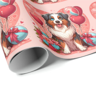 Valentine’s Day Australian Shepherd Dog Wrapping Paper