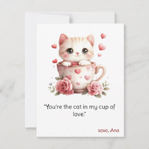 Valentine’s Day card, cats in cups, cute cat Valen Holiday Card