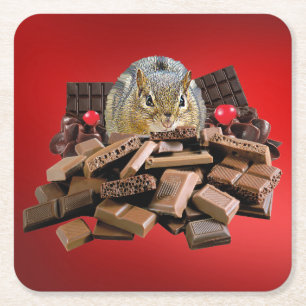 Valentine’s Day Chocolate Chipmunk Square Paper Coaster