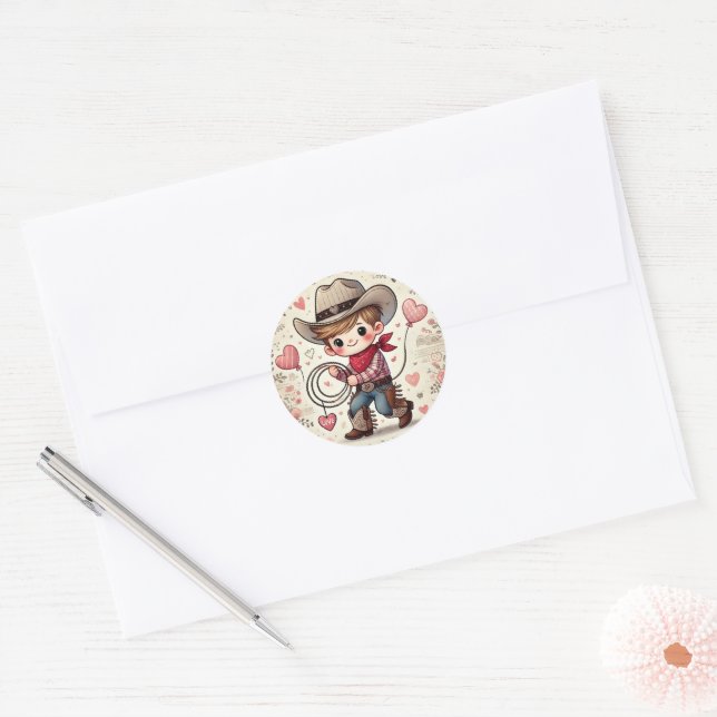 Valentine’s Day Cowboy Classic Round Sticker (Envelope)