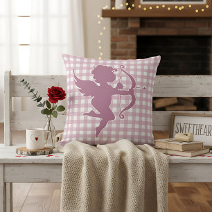 Valentine’s Day Cupid Pink and White Plaid Gingham Cushion