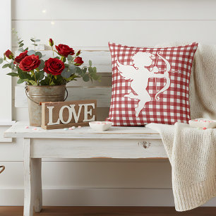 Valentine’s Day Cupid Red and White Plaid Gingham Cushion