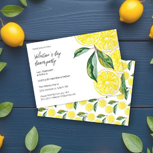 Valentine`s Day Dinner Lemon Party Watercolor  Holiday Card
