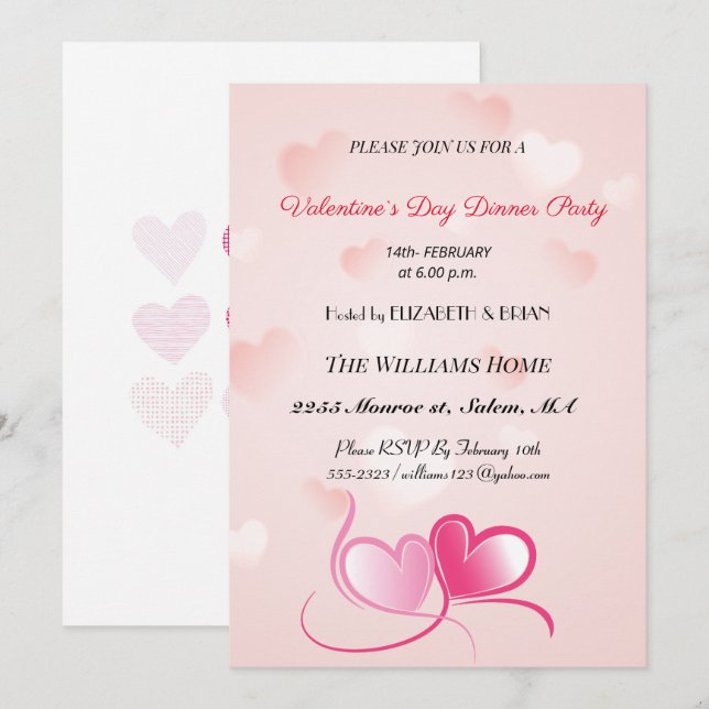 Valentine`s Day Dinner Party Holiday Card (Front/Back)