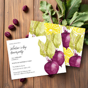 Valentine`s Day Dinner Party Watercolor Bettroot Holiday Card