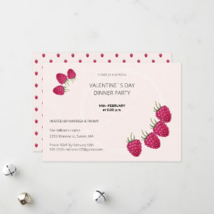 Valentine`s Day Dinner Party Watercolor Raspberry Holiday Card