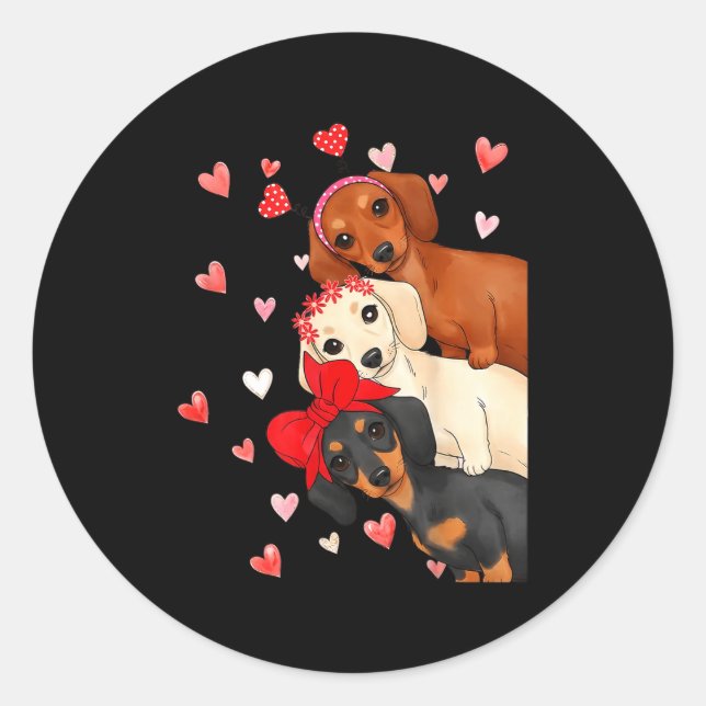 Valentine’s Day Dog Cute Dachshund Dogs For Dog Mo Classic Round Sticker (Front)
