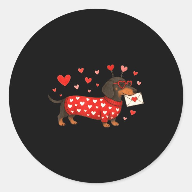 Valentine’s Day Dog Cute Dachshund Dogs For Dog Mo Classic Round Sticker (Front)