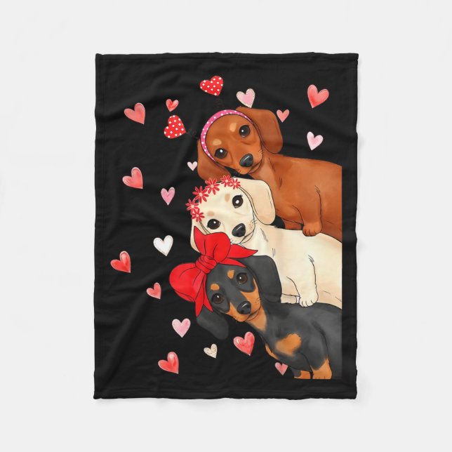 Valentine’s Day Dog Cute Dachshund Dogs For Dog Mo Fleece Blanket (Front)