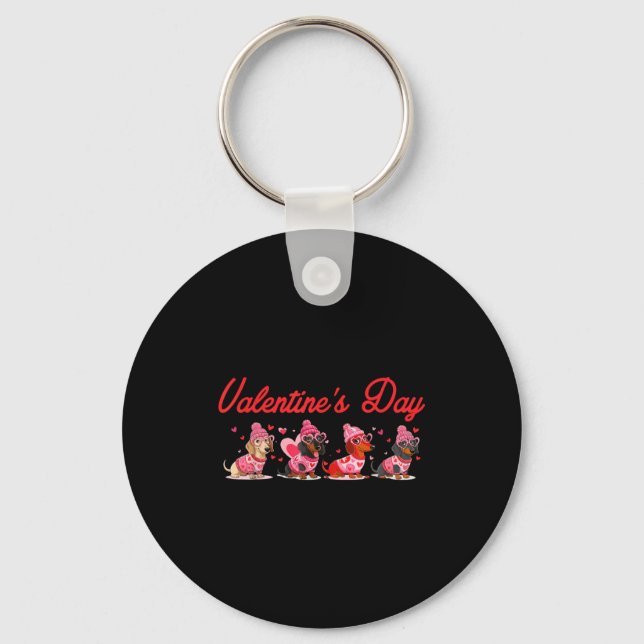 Valentine’s Day Dog Cute Dachshund Dogs For Dog Mo Key Ring (Front)