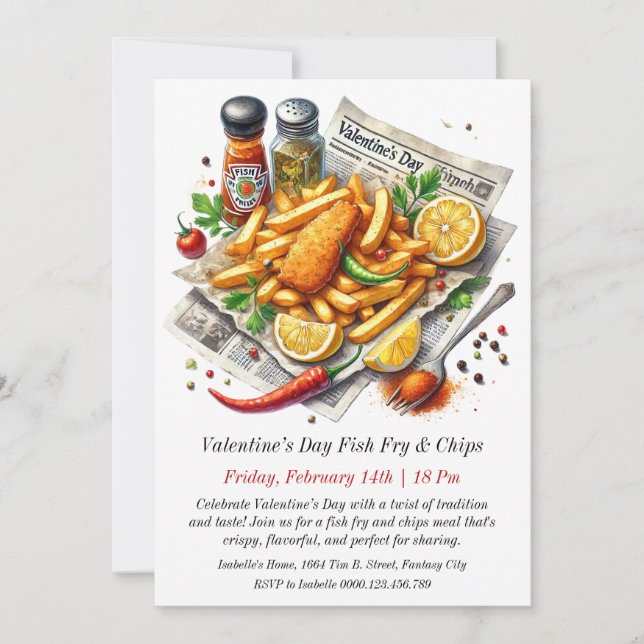 Valentine’s Day Fish Fry & Chips Invitation (Front)