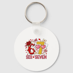 Valentine’s Day Funny 67 Meme Six Seven 6 7 Hearts Key Ring