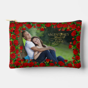 Valentine’s day Gold Calligraphy Red Roses Photo Accessory Pouch