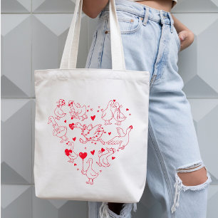 Valentine’s Day Goose Heart-Funny Aesthetic Goose Tote Bag