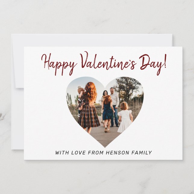 Valentine`s day Heart Family Photo Script Holiday Card (Front)