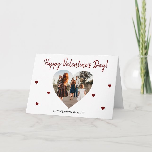 Valentine`s day Heart Family Photo Script Holiday Card (Front)