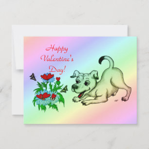 Valentine´s Day, Heart, Flower, Puppy & Butterfly Holiday Card