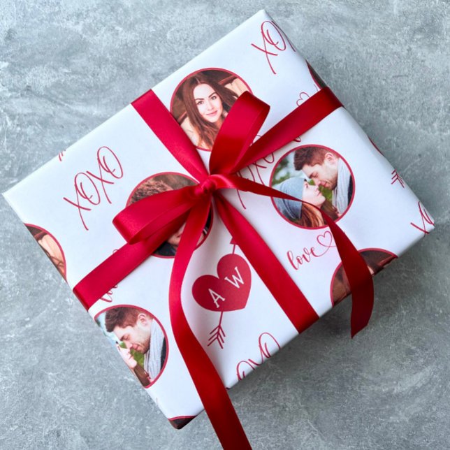 Valentine’s Day Heart & Initials Custom Photo Wrapping Paper (Creator Uploaded)