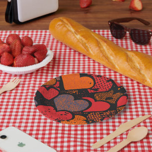 Valentine’s Day Heart Pattern – Retro Pop Art Paper Plate