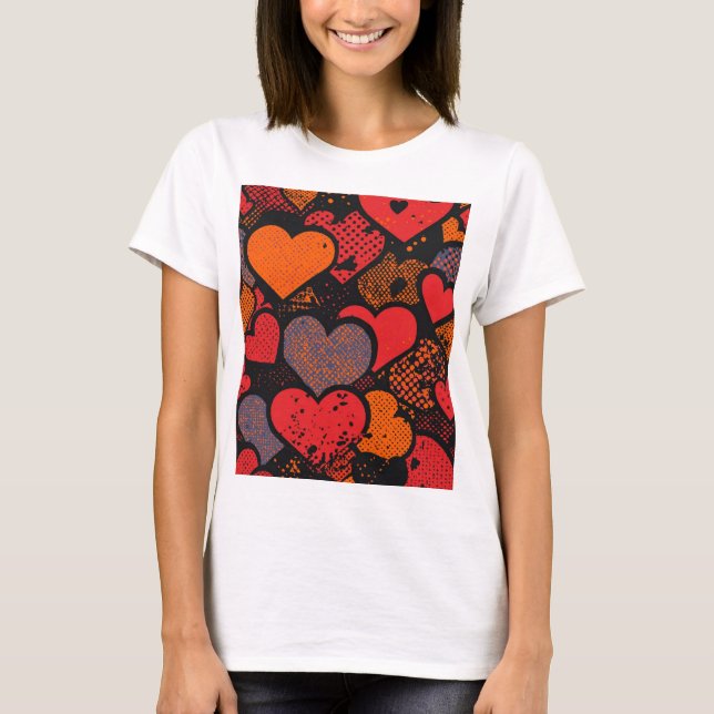 Valentine’s Day Heart Pattern – Retro Pop Art T-Shirt (Front)