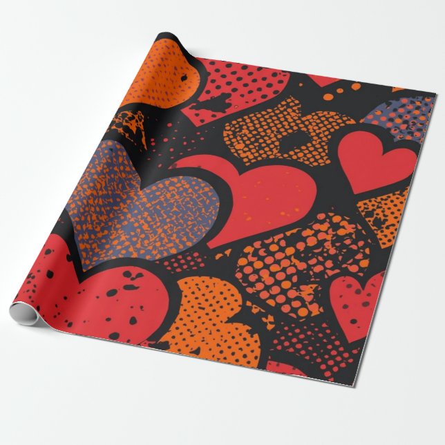 Valentine’s Day Heart Pattern – Retro Pop Art Wrapping Paper (Unrolled)