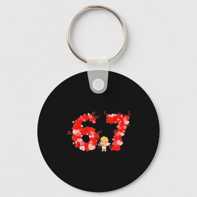 Valentine’s Day Hearts 67 Meme Six Seven 6 7 Cute  Key Ring (Front)