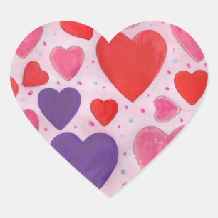 Valentine’s Day Hearts in Pink Purple and Red Heart Sticker