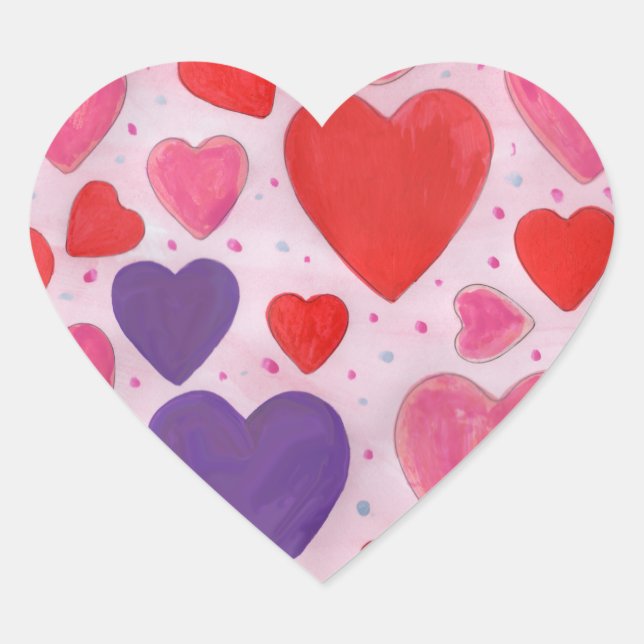 Valentine’s Day Hearts in Pink Purple and Red Heart Sticker (Front)