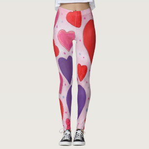 Valentine’s Day Hearts in Pink, Purple and Red Leggings