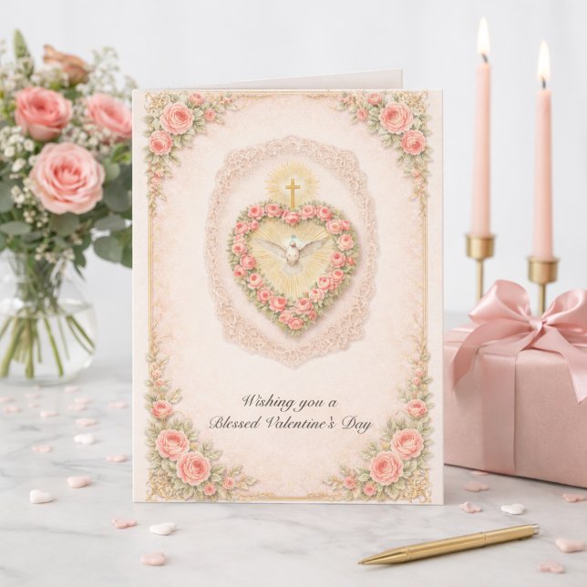 Valentine’s Day Holy Spirit Dove Roses Holiday Card (Creator Uploaded)