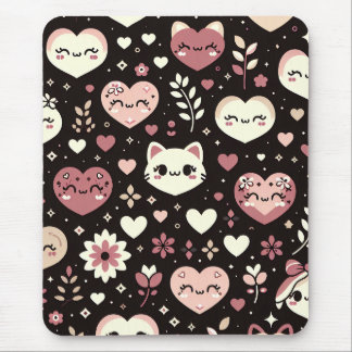 Valentine’s Day Kawaii Cats Hearts Flower Pattern Mouse Mat