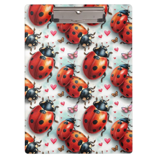 Valentine`s Day Ladybug Love Pattern Clipboard (Front)