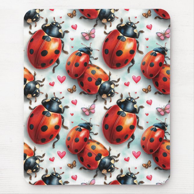 Valentine`s Day Ladybug Love Pattern Mouse Mat (Front)