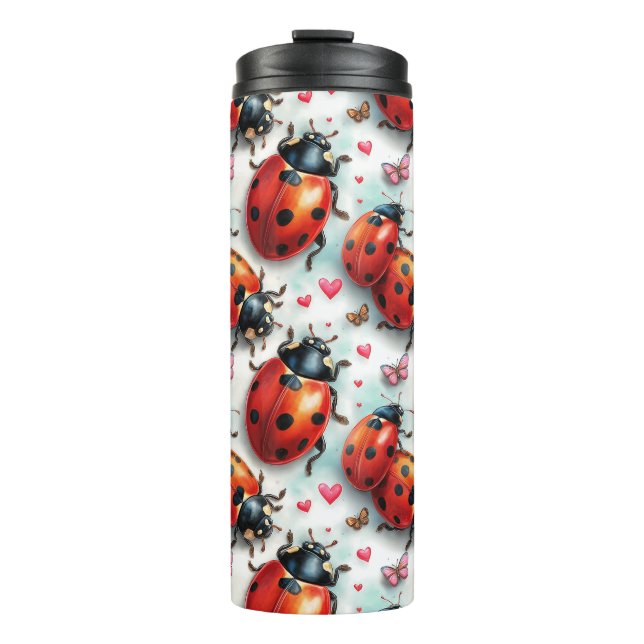 Valentine`s Day Ladybug Love Pattern Thermal Tumbler (Front)