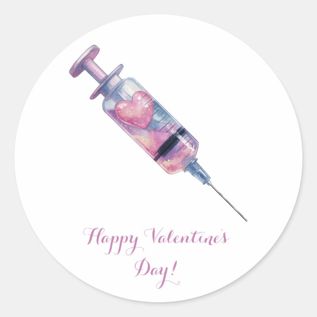 Valentine’s Day Love Injection Design Classic Round Sticker (Front)
