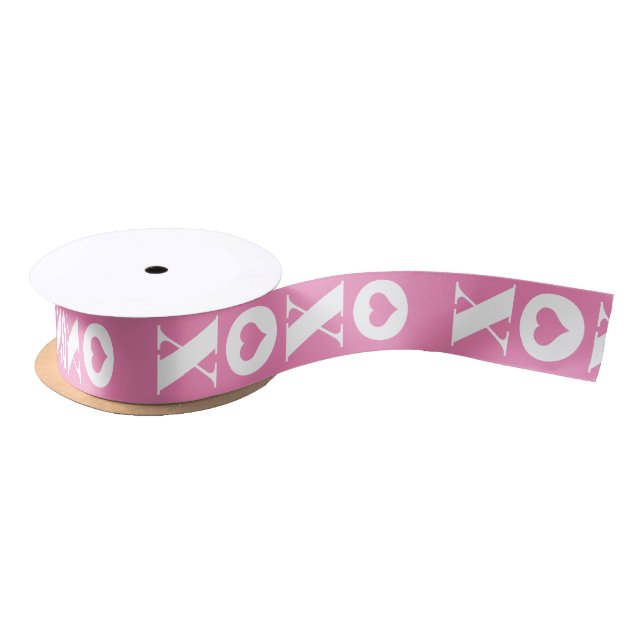 Valentine’s Day Modern XOXO Pink and White Satin Ribbon (Spool)