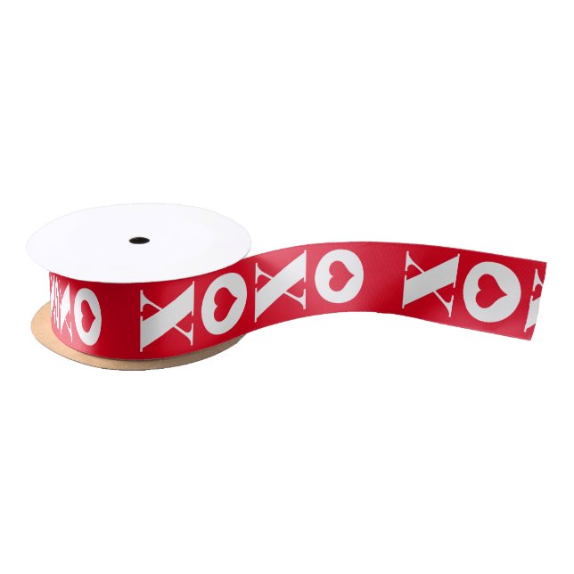 Valentine’s Day Modern XOXO red and white Satin Ribbon (Spool)