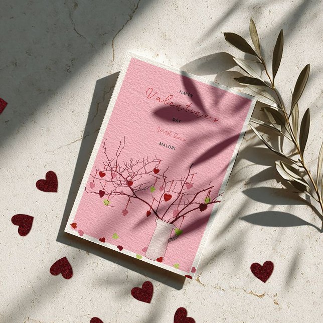 Valentine’s Day Party – Heart Branch on Pink Holiday Card (Creator Uploaded)