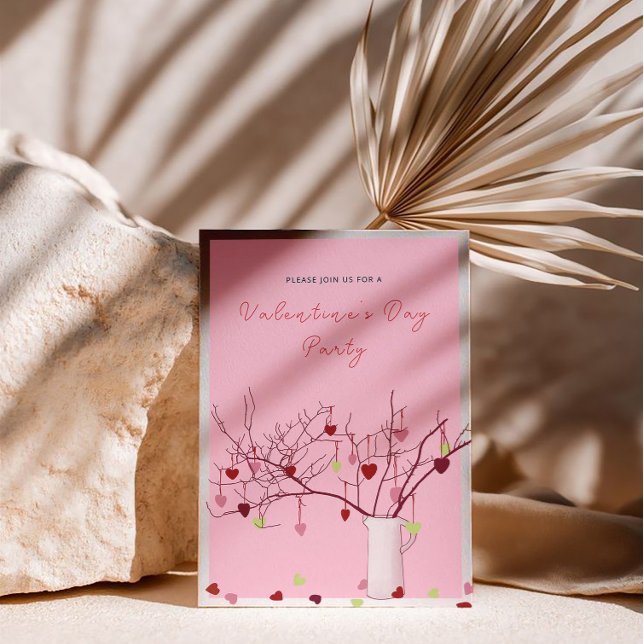 Valentine’s Day Party – Heart Branch on Pink Invitation (Creator Uploaded)
