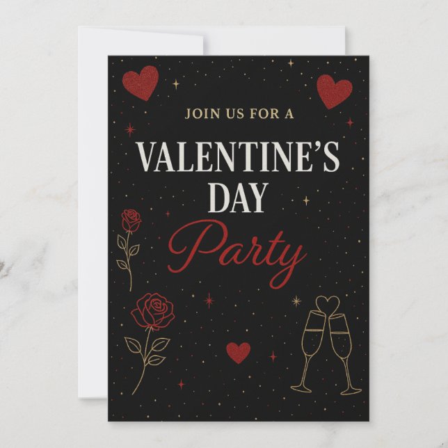 Valentine’s Day Party Invitation |Black&Gold Luxe (Front)