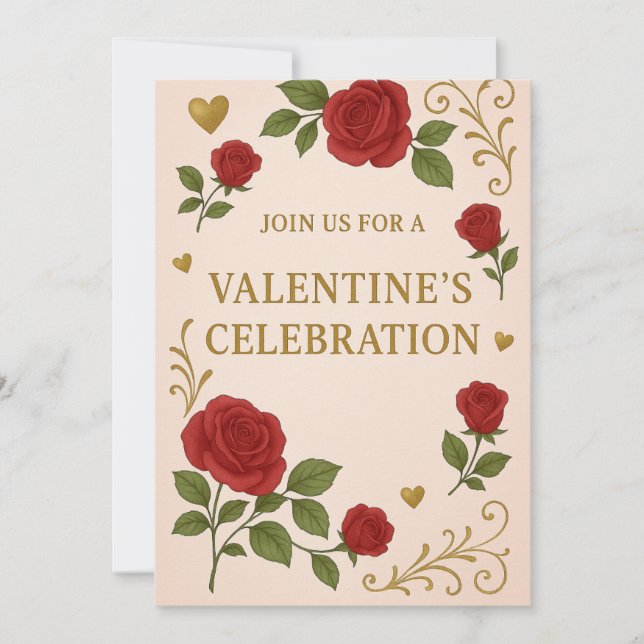 Valentine’s Day Party Invitation | Romantic Roses  (Front)