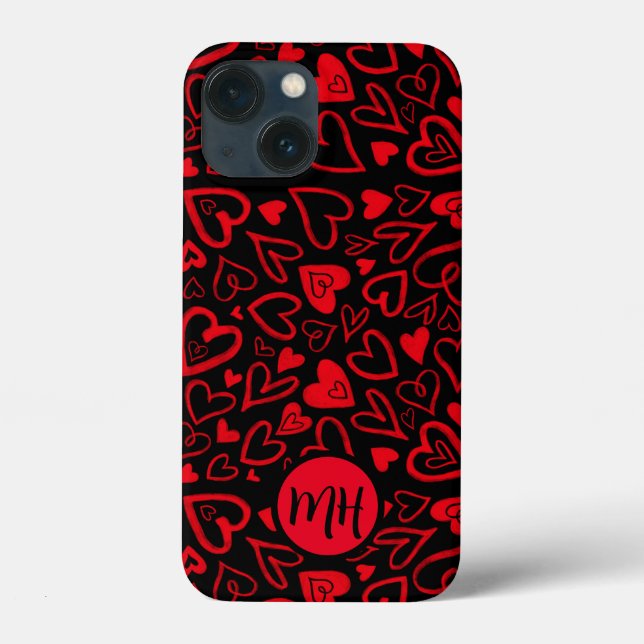 Valentine’s Day phone case Fun hearts monogram (Back)